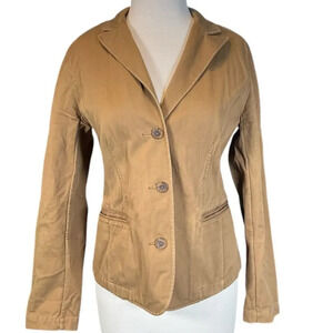 Vintage Lands End 100% Cotton Light Brown Blazer 90's Size 8 Functional Pockets